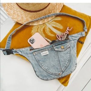 Joey, denim Fanny w long strap for cross strap purse or stroller w changing pad!